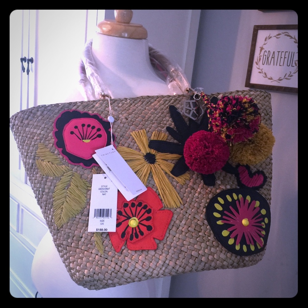 NWT Trina Turk raffia handbag